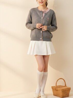 Alucedudu Gray Pink Bunny Cardigan Sweater Women's M